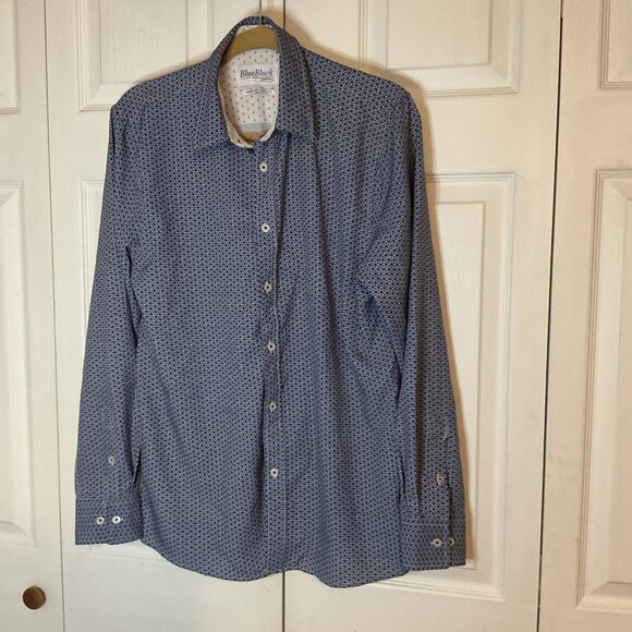 Mens Blue Black Threads Button Down Blue Long Sleeve Shirt Medium - Picture 1 of 5